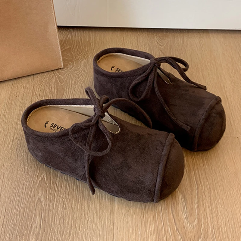 

Flats Platform Women Slippers Bow Suede Slingback Mules Shoes Fashion Dress New 2025 Autumn Cozy Outdoor Casual Zapatos De Mujer