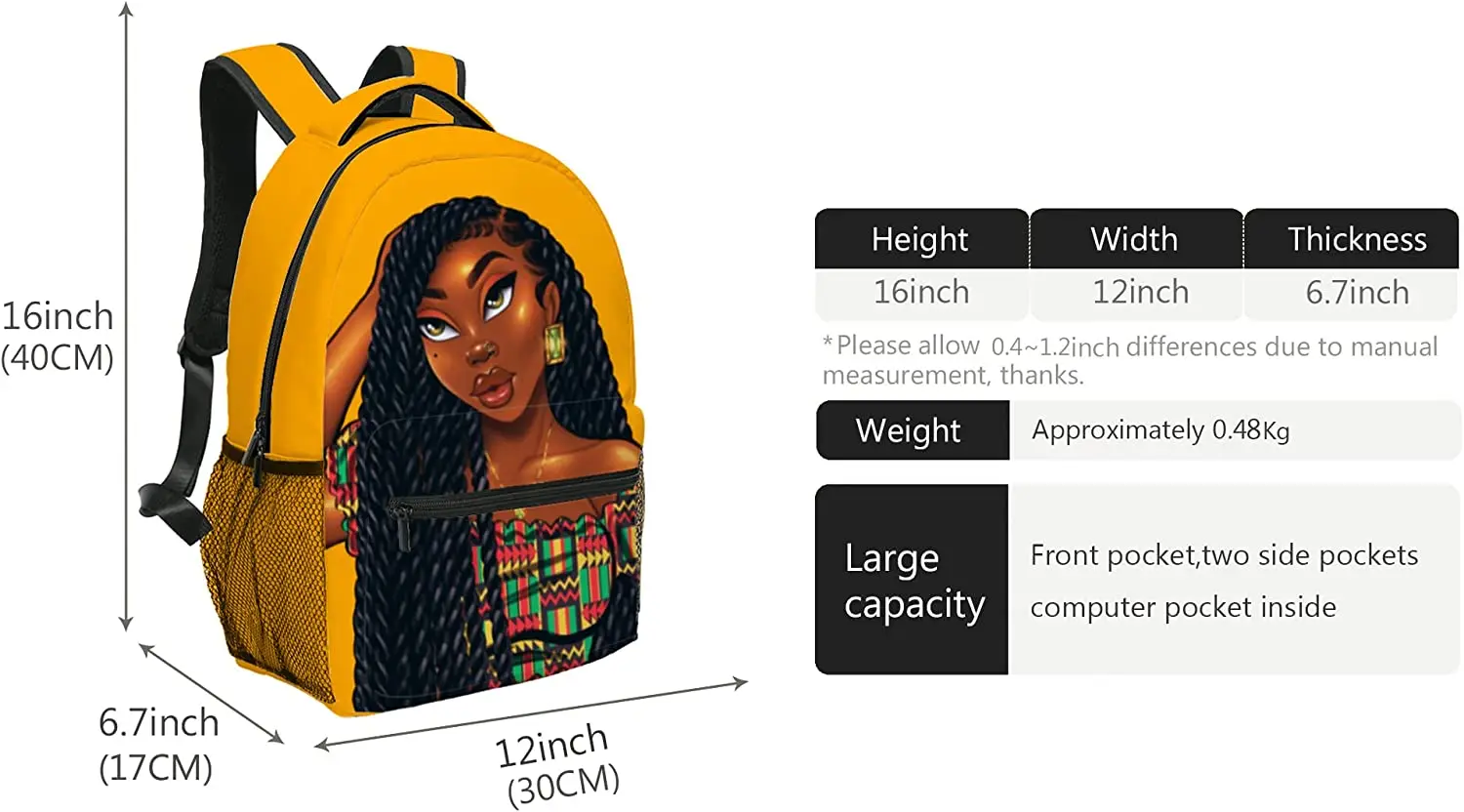 Black Girl Backpack School African Girl Backpack Kawaii Laptop Backpack Cute BookBag for Girls Women Work School