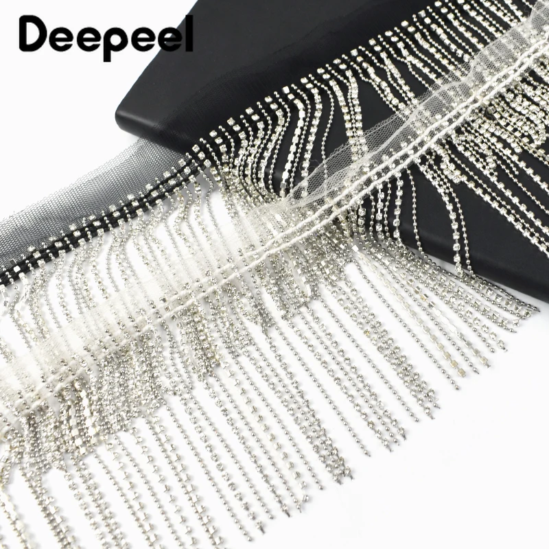 

1/2Yards 9cm Glitter Rhinestone Fringe Tassels Beads Crystal Chain Lace Trim for Jacket Dress Decorative DIY Sewing Accessories