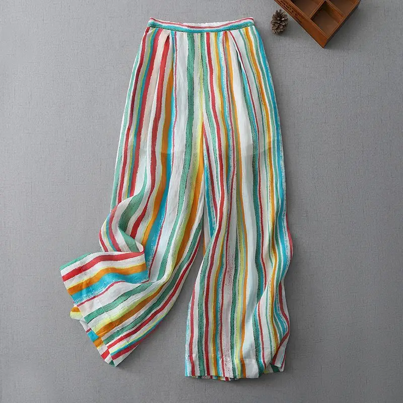 

Брюки Dopamine Rainbow в полоску с фиксированным окрашиванием, тонкие, прямые, широкие, для женщин, весна-лето