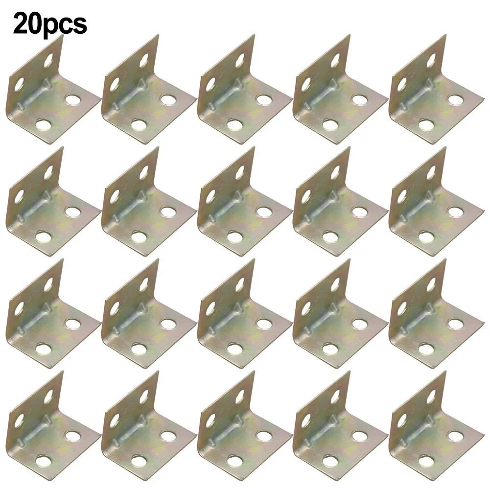 20Pcs 90-Degrees Angle Corner Brackets Cabinet Stainless Steel Corner Brace Fastener Wall Bracket Sofa Fixed Furniture Hardware