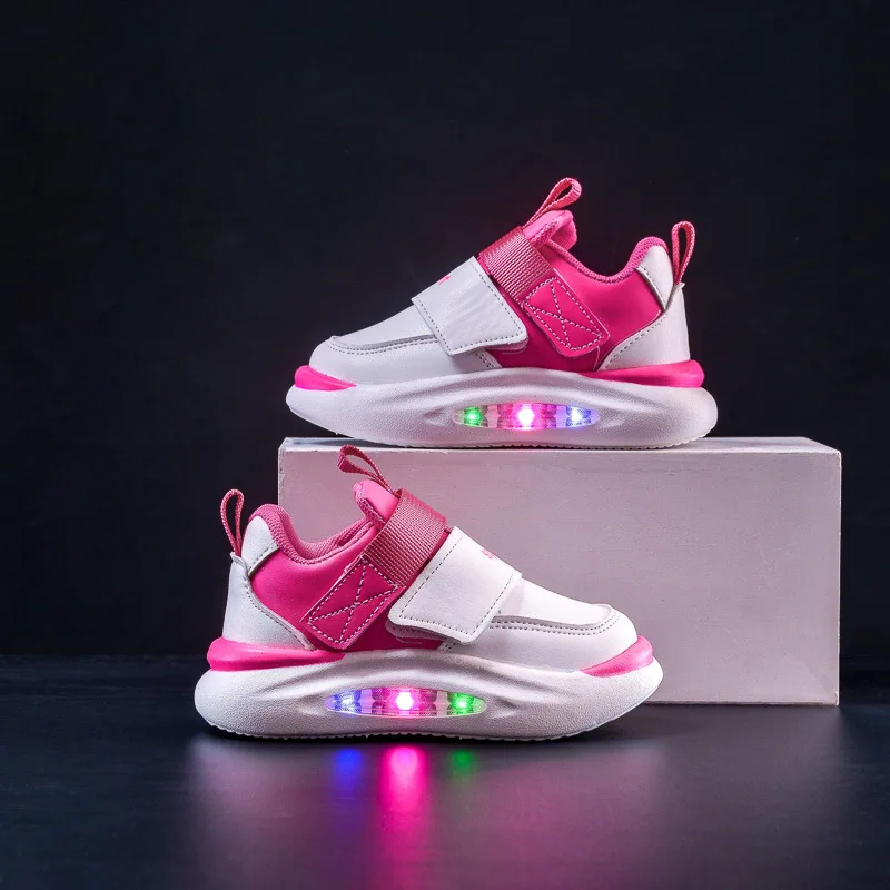 Lente Nieuwe Lichtgevende Kind Sneakers Mode Eenvoudige Kleur Geblokkeerd Meisjes Schoenen Comfort Veelzijdige Trendy Dikke Zolen Jongens Schoen Tenis