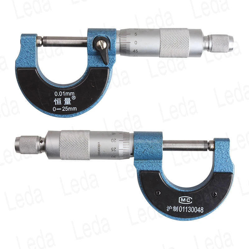 1pcs Mechanical Outer Diameter Micrometer Wall Thickness Micrometer 0-25mm Resolution 0.01mm Single Round Head Wall