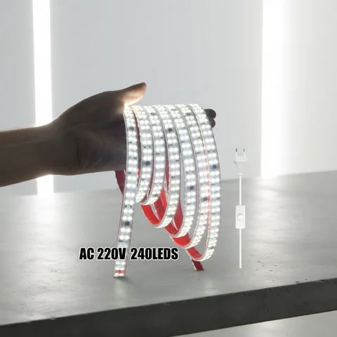AC 220V LED Strip Waterproof 240Leds/M 3000K 4000K 6000K Home Decor Self Adhesive Tape Chain Light Flexible Ribbon Strip