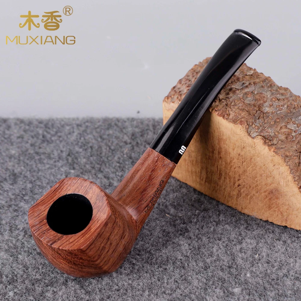 RU Exquisite Handmade Briar / rosewood Wood Tobacco Pipe 3/9mm Metal Filter Acrylic Mouthpiece Pipe +  Free 10 Smoking Tools Kit