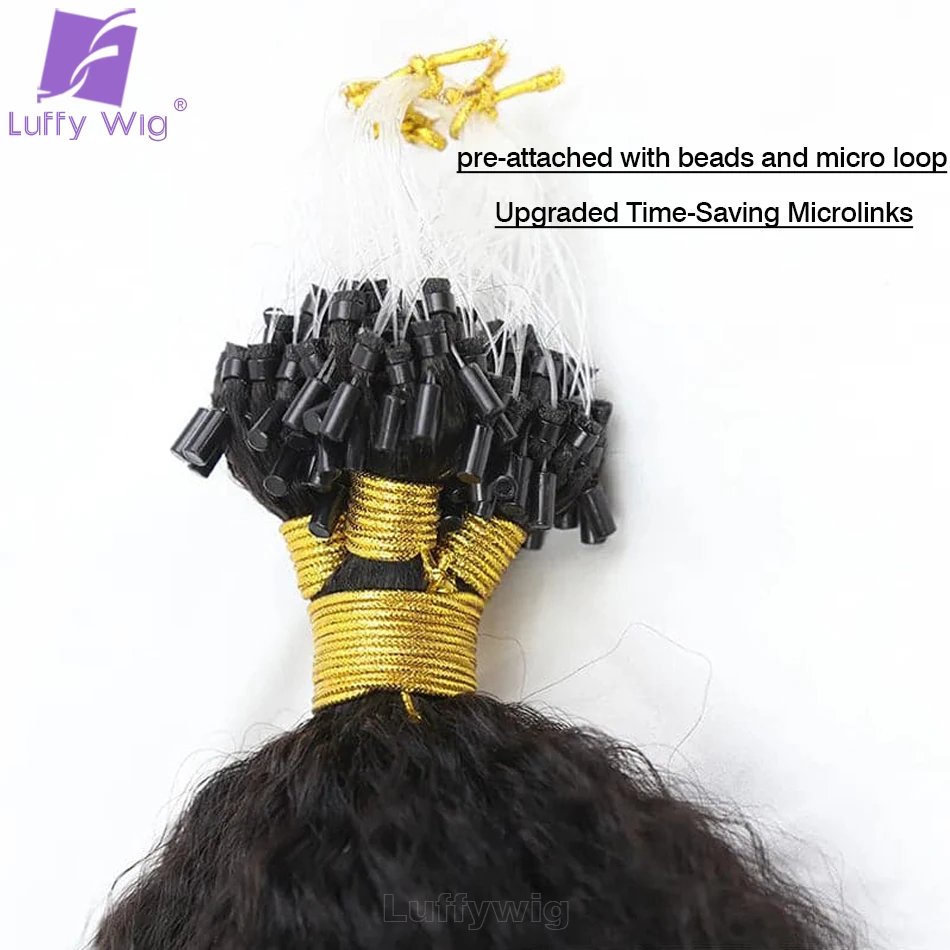 Extensiones de cabello humano brasileño para mujeres negras, microanillos de cabello, LUFFY