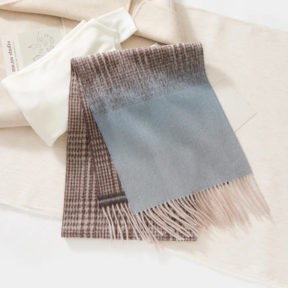 100% Australian wool soft versatile autumn and winter men and women gradual change thousand bird grid shawl dual-purpose