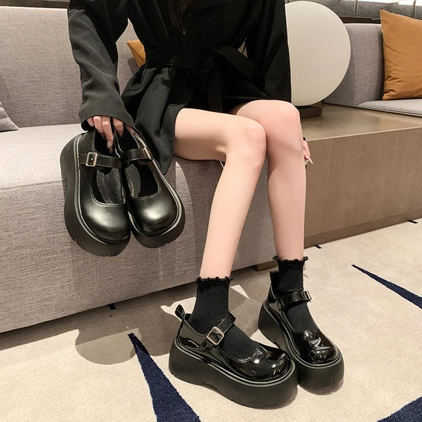 2024 NEW Female Oxford Spring Fall High Heels Block Platform Shoes Women\'s Office Patent Leather Casual Fashion vulcanized Sheos