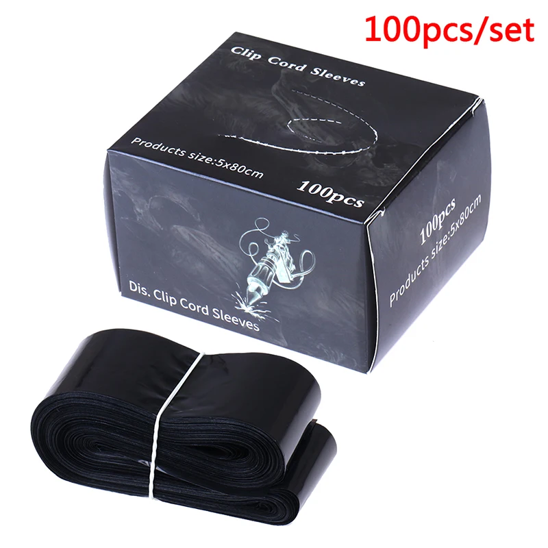 100Pcs 검은 일회용 문신 기계 클립 코드 후크 슬리브 가방 위생 커버
