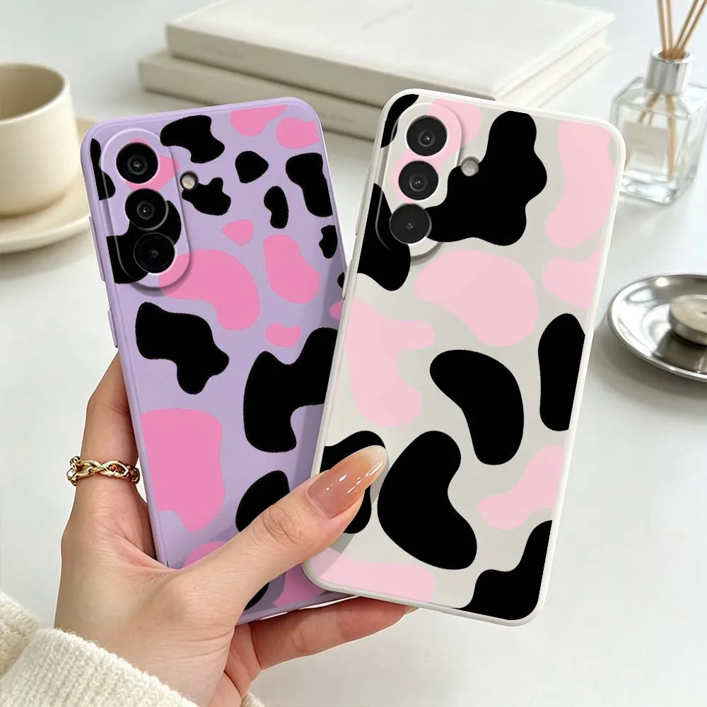 Pink Black Cow Print Pattern For Samsung Galaxy A71 A56 A55 A54 A53 A51 A17 A16 A07 A06 Soft Silicone Liquid Phone Case Cover