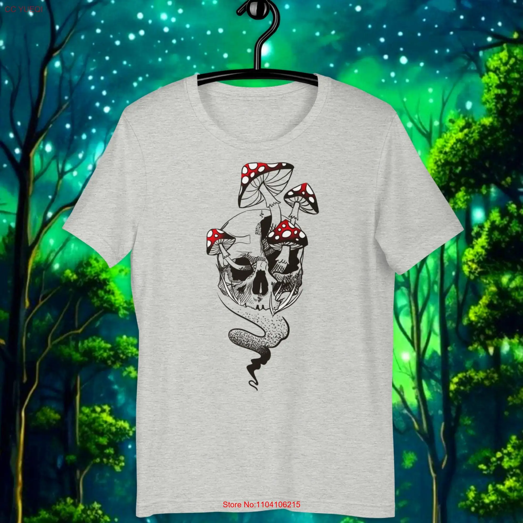 Skull shirt Mushroom Pagan yule Fly agaric Amanita muscaria Tattoo style present Toadstool long or short sleeves