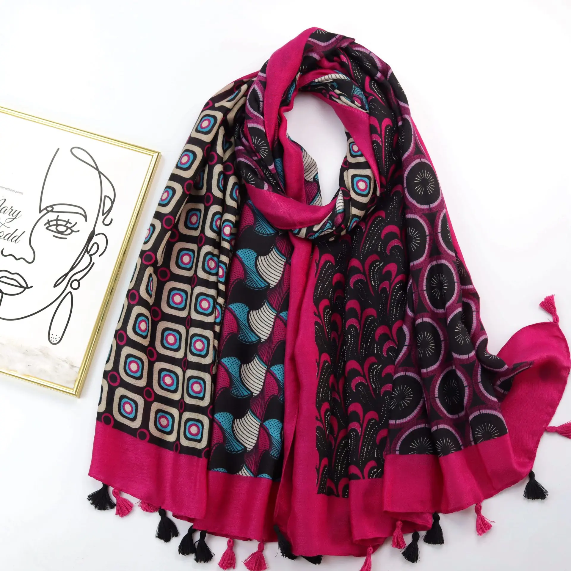 Accessories Geometric Scarf Fashionable Womens Polyester Head Wrap Oversized Scarves Ethnic Aztec Tribal Ripples Print Shawls