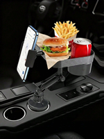 1Pc Car Cup Holder Tray w/Phone Stand, 3-in-1 Multifunctional Car Organizer, Expandable Drink Holder/Dining Table (Center Consol