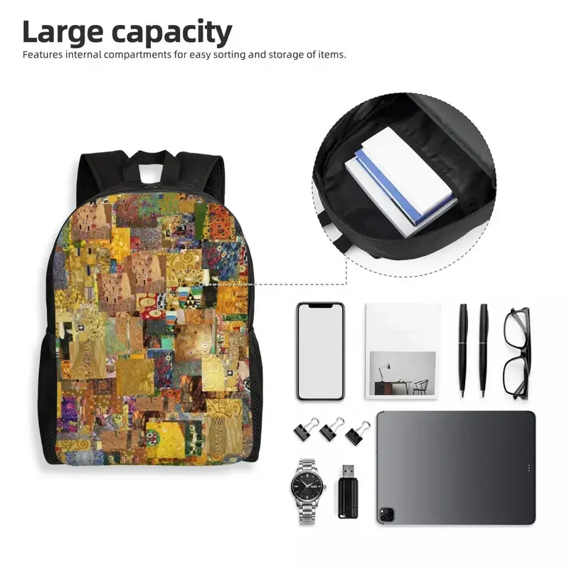 Druk 3D Gustav Klimt Malarstwo Art Plecaki dla dziewcząt Chłopcy Torby szkolne Mężczyźni Kobiety Bookbag Pasuje do 15-calowego laptopa