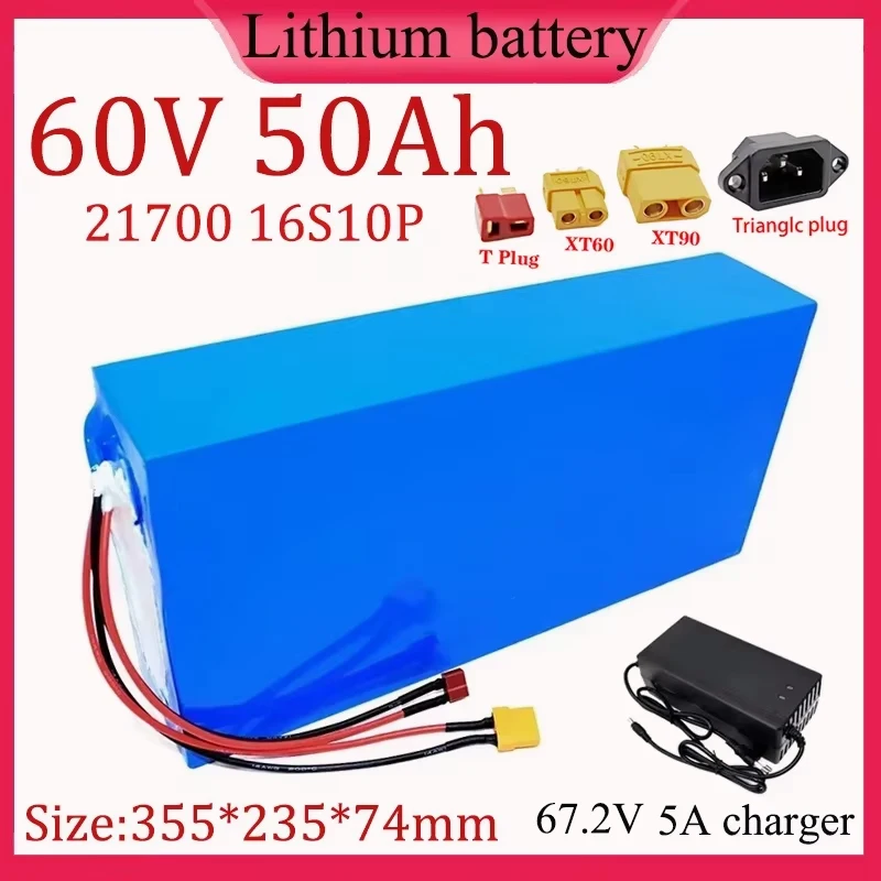 60V 50Ah 21700 16S10P Lithium Battery pack built-in 50A BMS for Camping trip high quality RV Outdoor Backup battery+5A charger