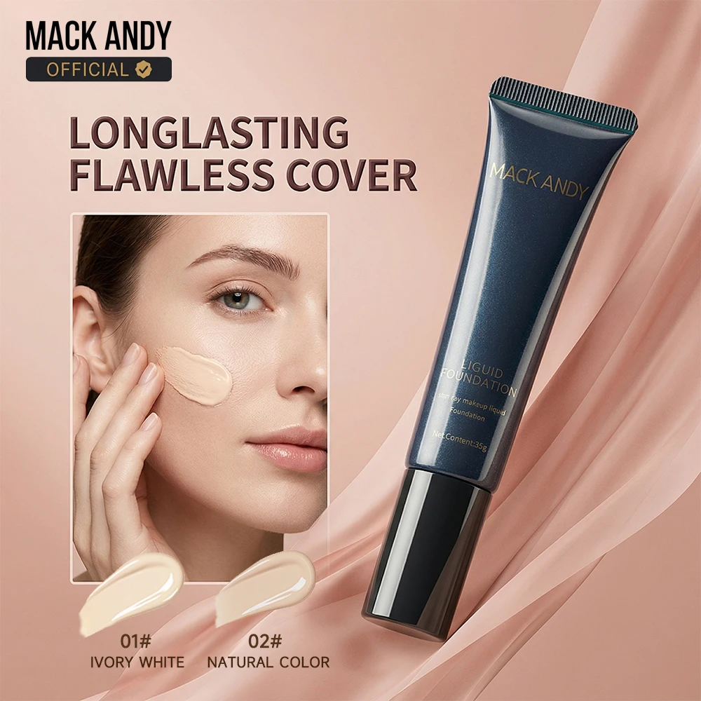 Hot deal: MACK ANDY Super-Blendable Liquid Foundation Full Coverage Long-Lasting Reduces Evens Skin Tone Dark Spots Natural Dewy Finish