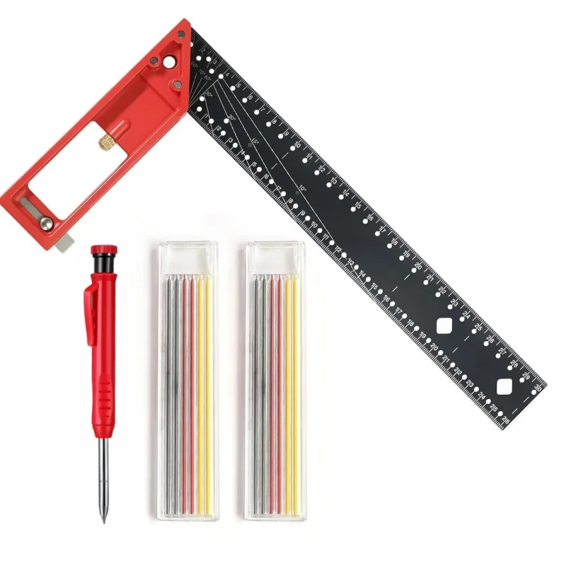 

Woodworking Framing Square Set, Adjustable Layout Tool with Right Angle Ruler & Woodworking Pencil for Marking
