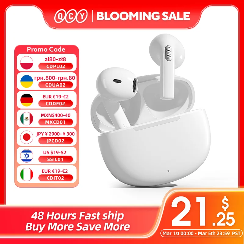 QCY-Fones De Ouvido Sem Fio Bluetooth, Fones De Ouvido TWS T20, Baixa Latência 68ms, Driver 13mm, Fones De Ouvido HiFi, 4 Microfones, ENC, HD, Chamada Headsets