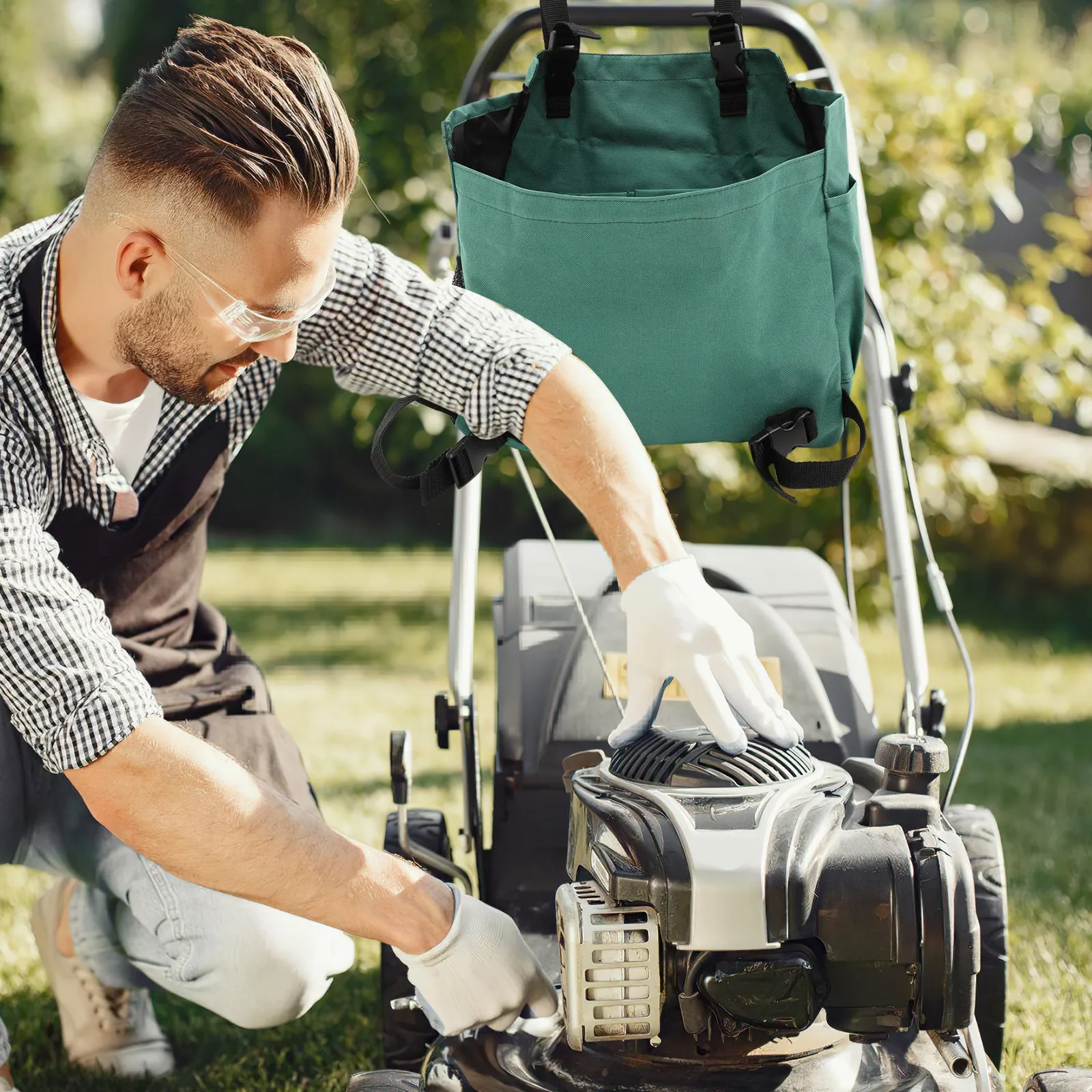 1Pcs Oxford Fabric Lawn Mower Storage Bag Large Capacity Adjustable Multi Pocket Heavy Duty Garden Tool Organizer