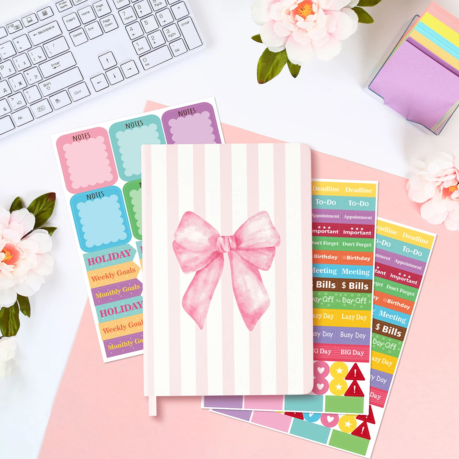 1 STKS Roze Strik Hardcover Gelinieerd Journal Notebook Met planner stickers Coquette Journal Notebook voor Schrijven Reizen Werk Cadeau