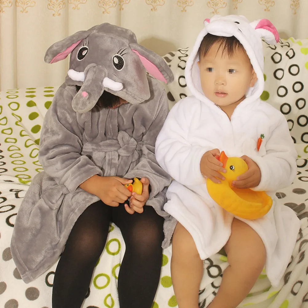 

100 Elephant Bathrobe for Kids Cute Animal Hooded Nightgown Soft Absorbent Fleece Robe for Boys Girls Sleepwear Pajamas