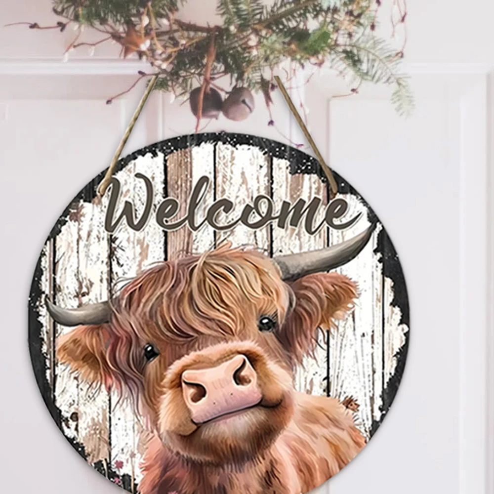 American farm highland cow yak welcome door hanging house sign holiday home door wall decoration hanging sign 20cm