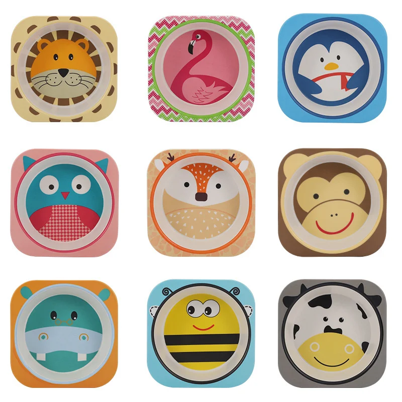 Bamboo Fiber Food Plates For Children Fall-proof Baby Feeding Bowl Cartoon Kids Tableware Toddler Complementary Soup Bowls