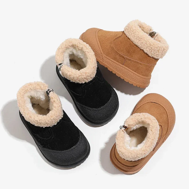 Girls' Snow Boots 2024 Winter New Children's Plush Warm Thick Children's Cotton Shoes Soft Sole Anti Slip Baby Kid’s Short Boots