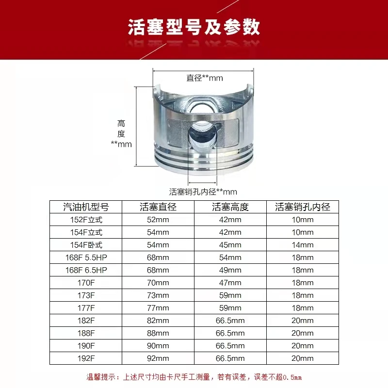 Piston kit & Connecting rod for Chinese 152F 154F 168F 170F 173F 177F 188F 190F 192F engine kolben ring pin clip set