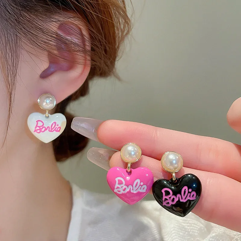 Women's Pearl Love Earrings Creative Personality Minimalist Dopamine Barbie Pink Girls Earrings Women's Cute Party Jewelry Gifts