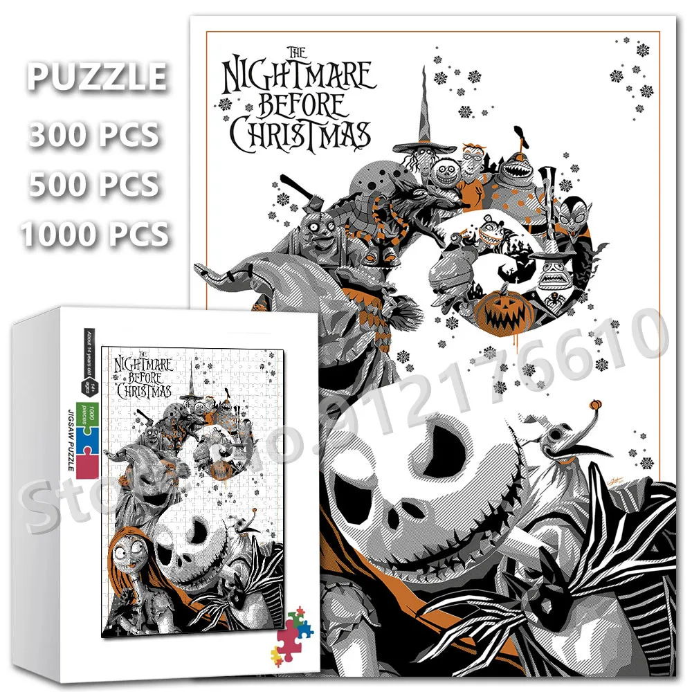 

The Nightmare Before Christmas Jigsaw Puzzles 300/500/1000 Pieces Disney Cartoon Animation Decompress Educational Puzzle Gifts