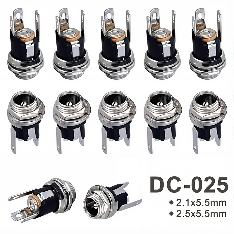 10/50PCS DC Power Supply Jack Socket Female Panel Mount Connector 3-Pin 5.5 X 2.1mm Male DC Power Plug 5.5*2.5mm