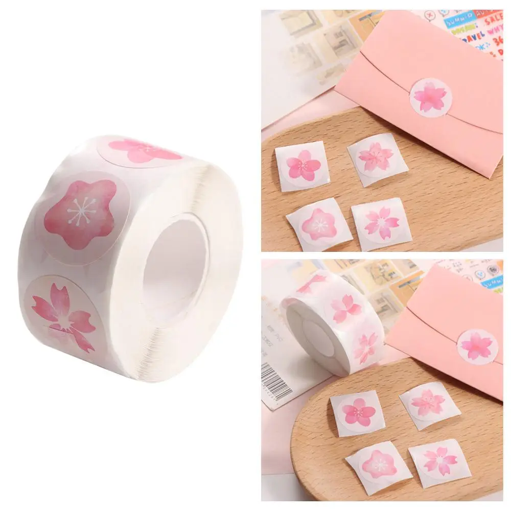 500pcs/roll Sticker Decor Cherry Blossom Sticker Self-adhesive Label Flower Sticker Envelopes Sealed Baking Label Stylish