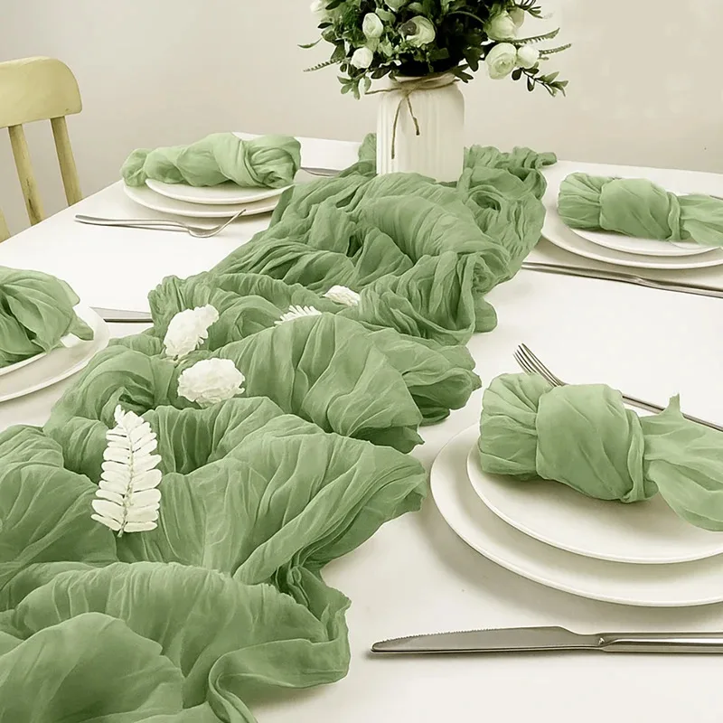 Semi-Transparent Sage Green Tablecloth – Rustic Vintage Decor for Weddings, Birthdays & Christmas | Farmhouse Dining Table Cover