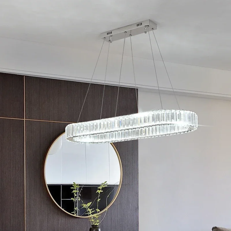 Moderno teto dourado oval led lustre de luxo k9 lustre cristal placa aço sala estar simples lustre iluminação fixtur