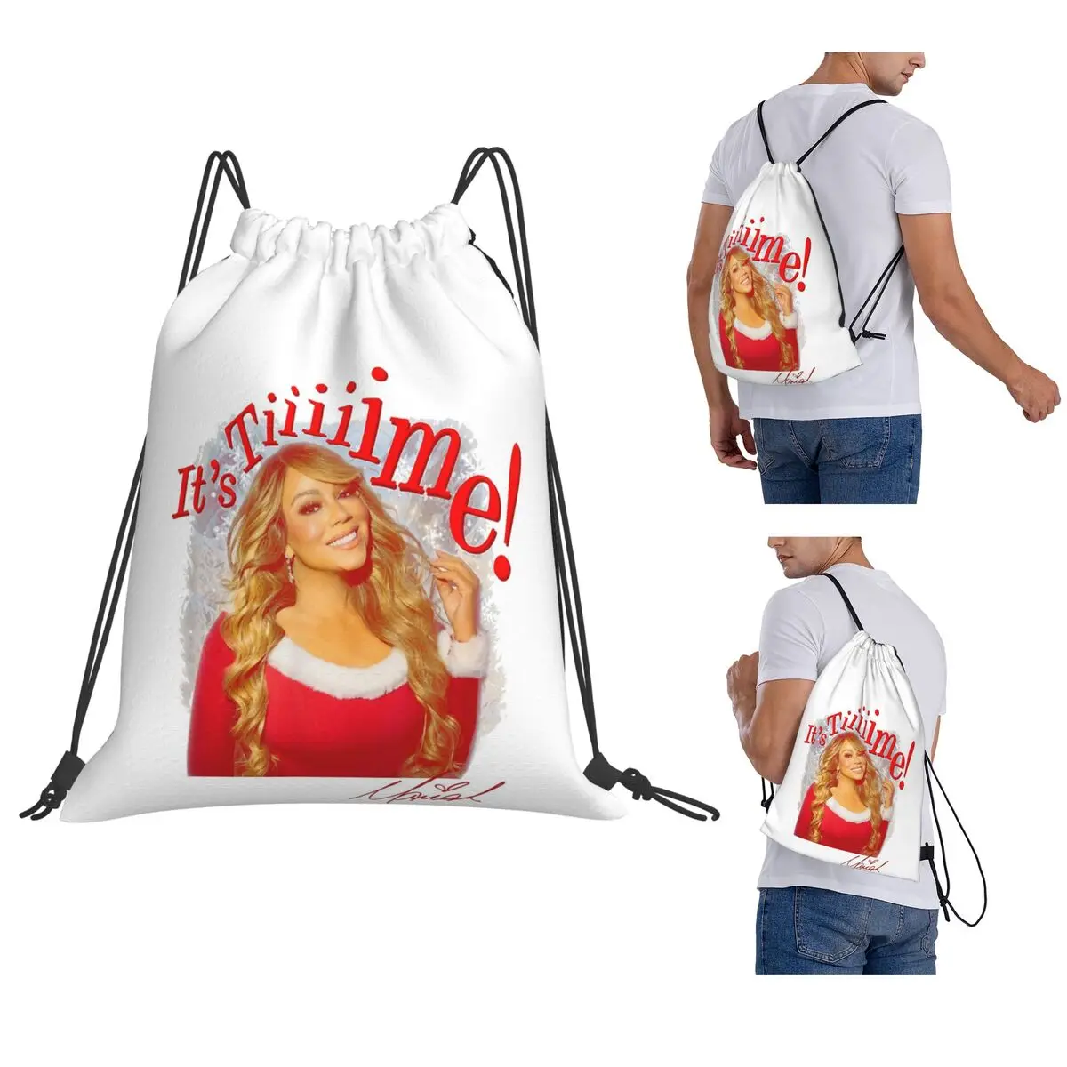 Mariah Carey Official It's Time 30th Anniversary Backpacks Portable Drawstring Bundle Pocket Sports Bag Book Bags for Students