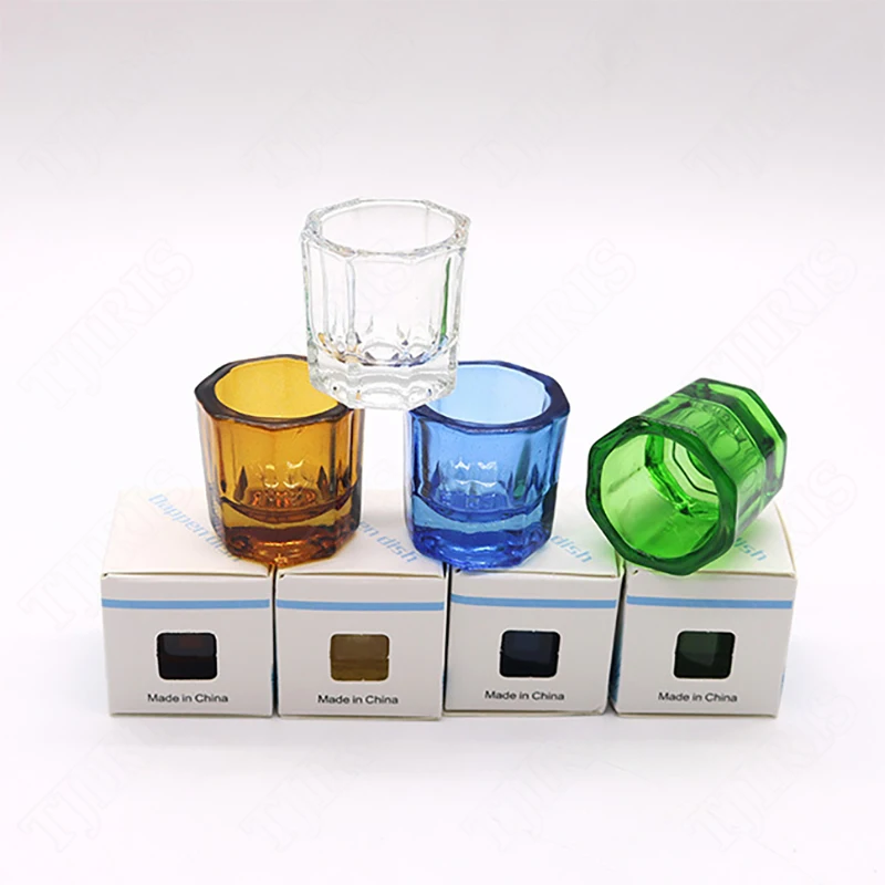 12pcs Dental Adhesive Powder Glass Mixing Cup Thickened Glass Cup Dental Self Setting Cup Colored Octagonal Cup