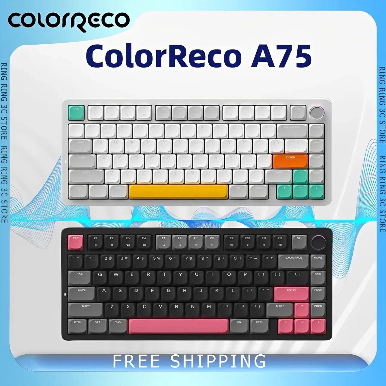 ColorReco A75 Mechanical Keyboard Tri-Mode Usb/2.4g/Bluetooth Wireless Keyboard With Knob 81key Hot Swap Rgb Gaming Keyboards