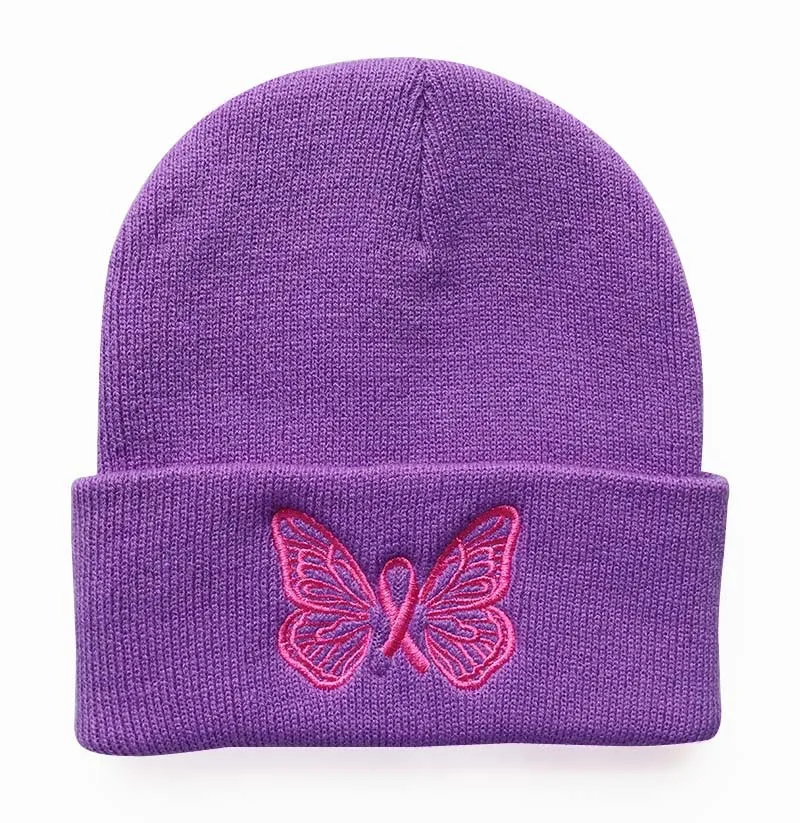 Pink Butterfly Embroidery Beanie hat Winter Hats Women Men Solid autumn beanies Knitted Hats Skullcap hip hop wool hats