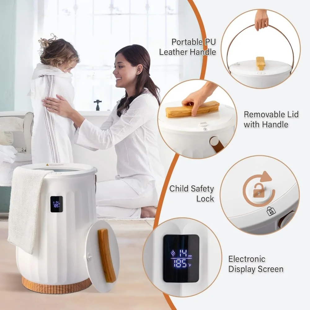 نمط دلو لتدفئة المنشفة، سخان منشفة كبير محمول مع مؤقت قابل للتعديل، شاشة LED، قفل أمان للأطفال، يناسب #4