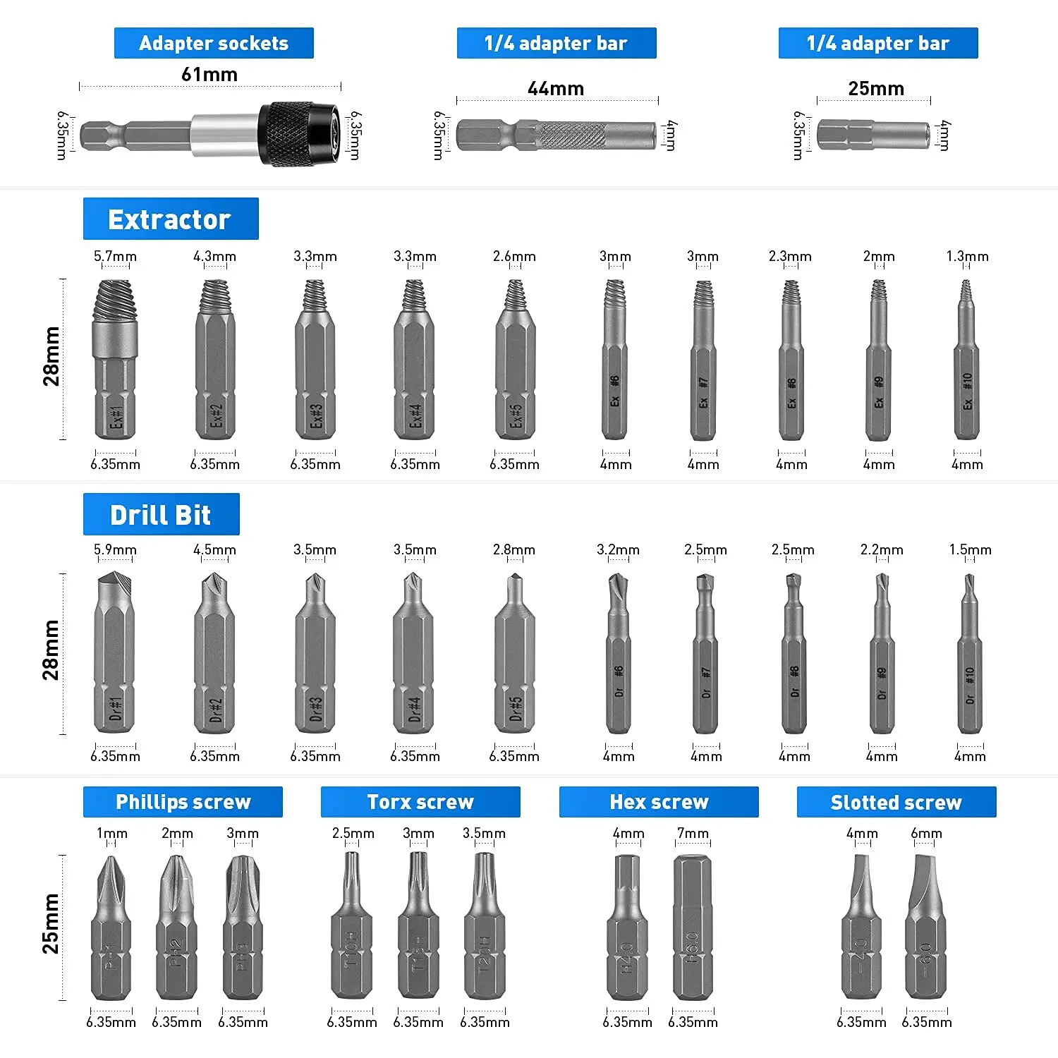 33 in 1 Broken Screw Extractor Set with Socket Extension Rod Universal Removal Tool for Broken Bolts Stripping Screw Extractor