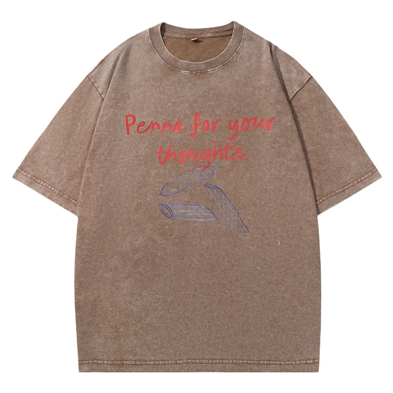 Funny Pasta T Shirt Penne for Your Thoughts T-shirt Funny Saying TShirt Dad Humor Joke T Shirts Cotton Short Sleeve Vintage