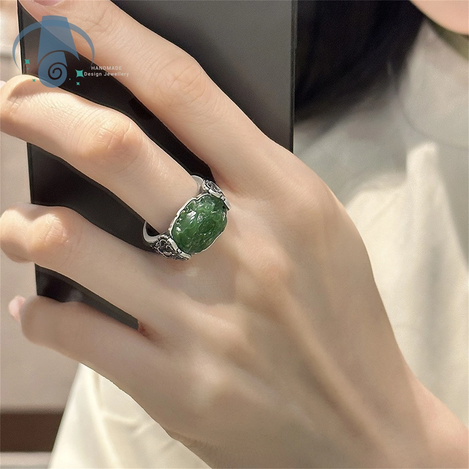 

Натуральное нефритовое кольцо из хэтяньского нефрита с пионом и бабочкой, ручной работы, с антикварной отделкой, регулируемое, женское, винтажное, в китайском этническом стиле, уникальный подарок ﻿