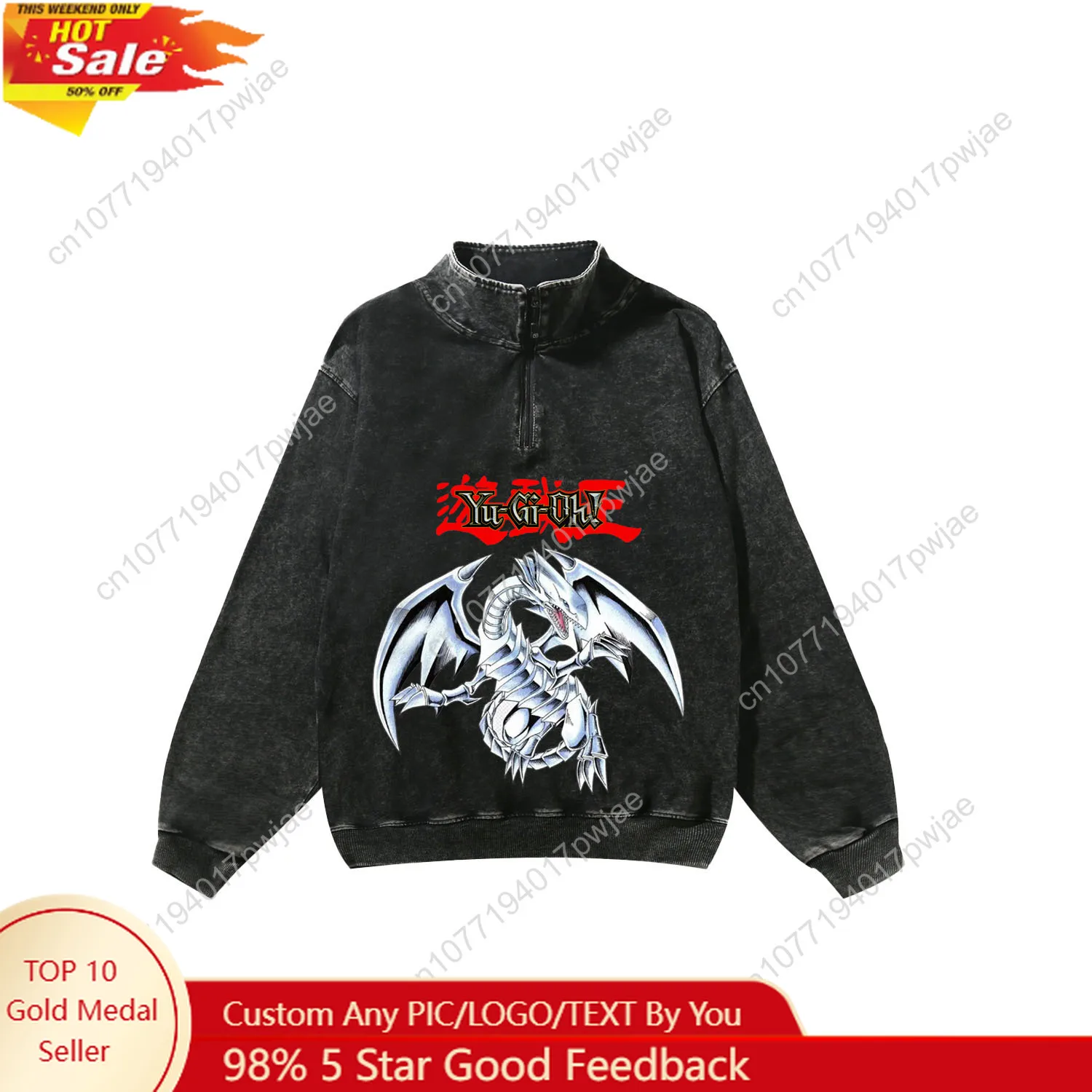 

Yu Gi Oh Anime Yugi Muto Custom Retro Sweatshirt Mans Womans Half Zipper Vintage Sweat Shirt Photo Custom Made Tops