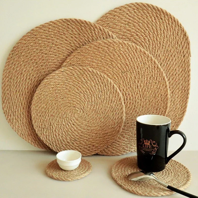 Sousplat Criativo Estilo Japonês em Linho, Base Isolante para Mesa de Jantar, Tapete de Linho Trançado para Panelas, Porta-Copos para Chá e Café para Casa