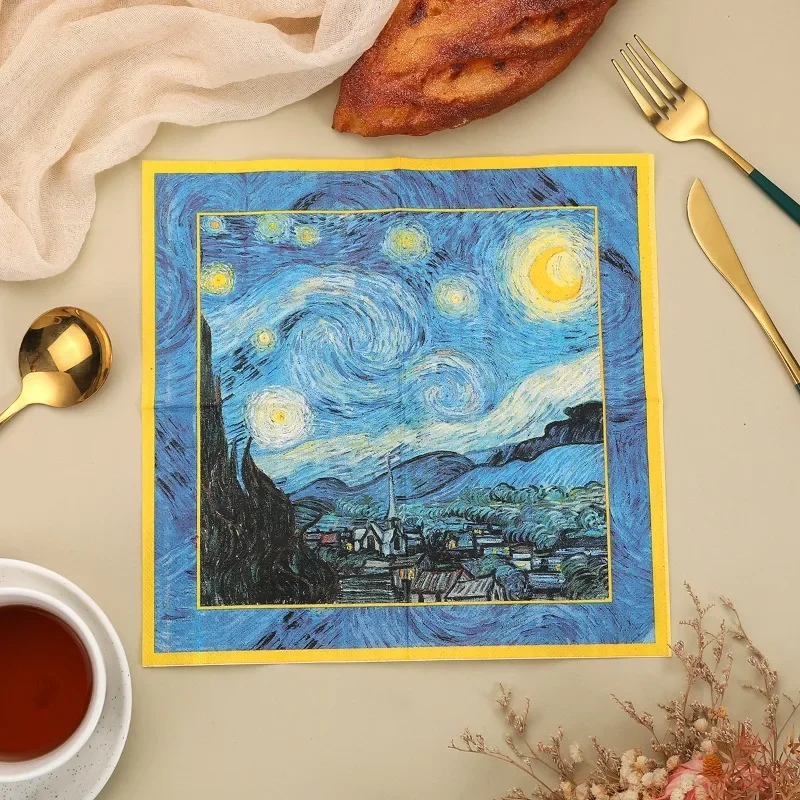 20pcs 25cm 3Layer Blue Starry Night Printed Napkins Birthday Party Disposable Atmosphere Paper DIY Decoupage Paper