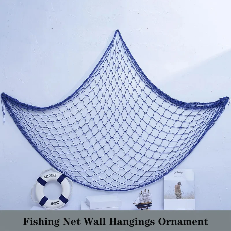 1.5x2m Mediterranean Style Fishing Net Wall Hangings Ornament Chunky Line Hemp Rope Fishnet for Bar Cafe Background Wall Decor