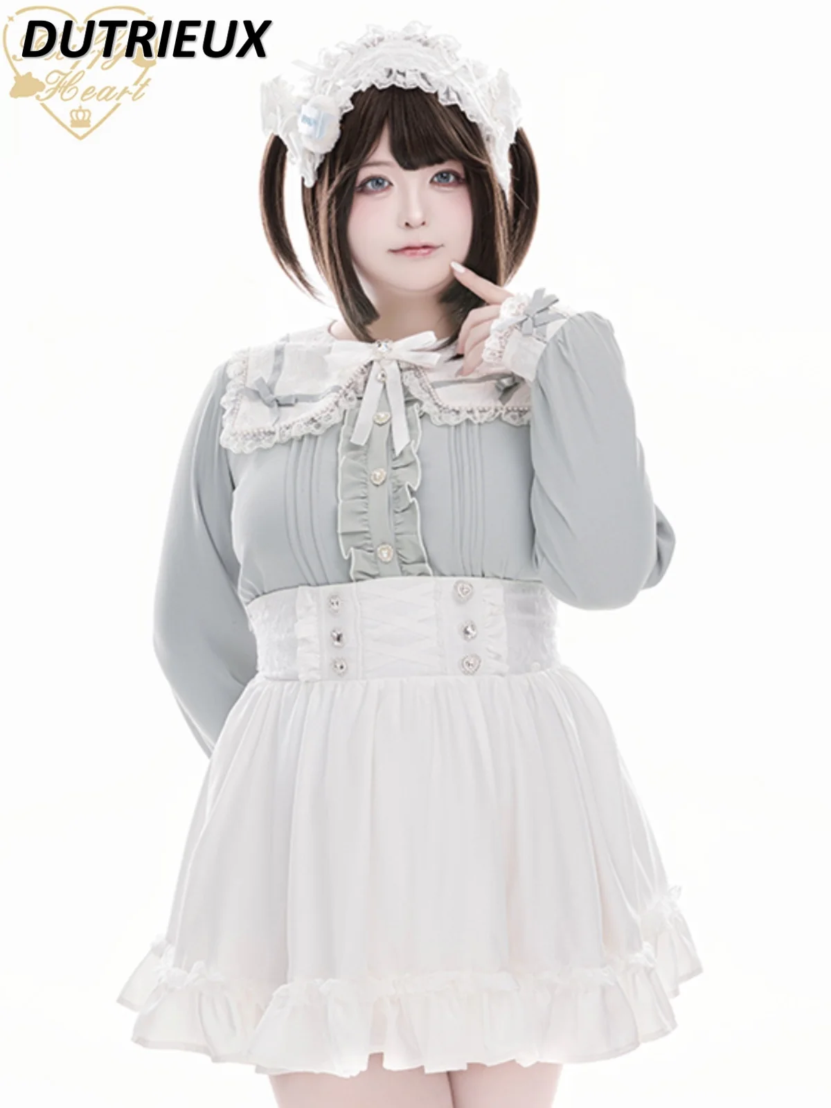 레이스 네이비 칼라 긴팔 셔츠, 다용도 싱글 브레스트 상의, 귀여운 단색, 일본 용수철 가을 신상