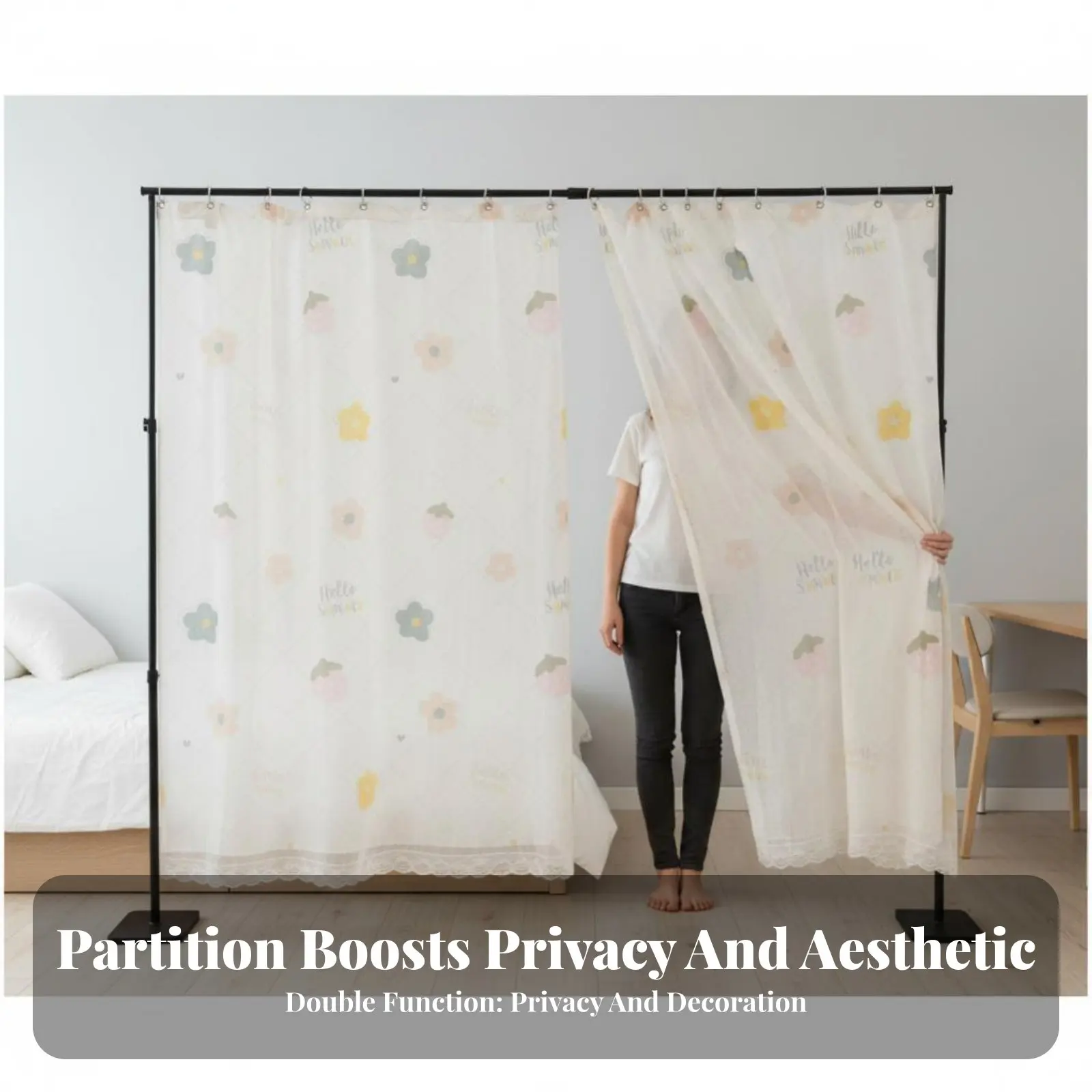 Tension Rod Room Partitionr Hardwareno-Tools-Required Installation Partitionr Curtain Adjustable Portable for Apartment Dwellers