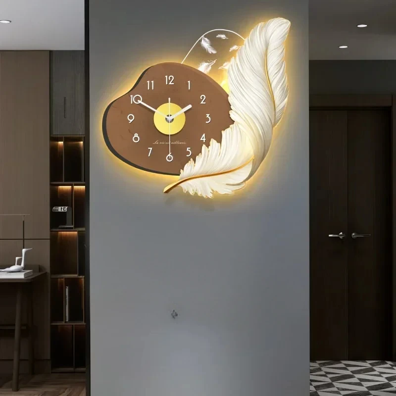 LED Wall Clock Light Luxury Fashion Mute Wall Clocks Modern Design Living Room Decoration Feather Digital Watch Home Decor Reloj